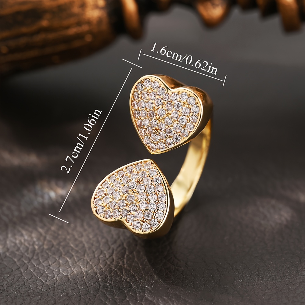 Heart-Shaped Open Ring Set with Synthetic Zirconia